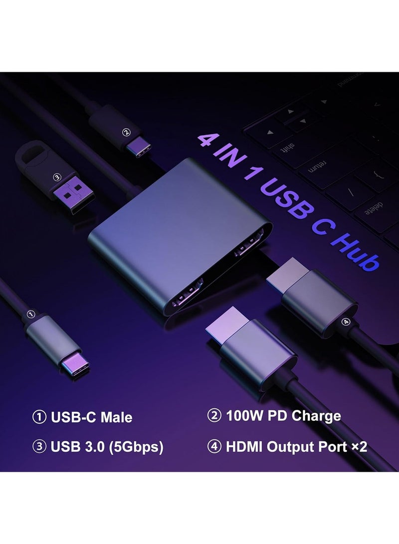 محول USB C إلى HDMI مزدوج 4K 30Hz، مركز USB C متعدد المنافذ مع 2xHDMI، USB 3.0، PD بقوة 100 واط، يدعم تقسيم USB C إلى HDMI لعرض ممتد على MacBook Pro (لا يدعم MST على نظام MacOS) - Image 2